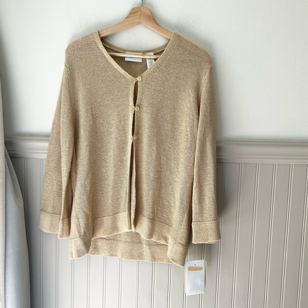⭐️ NEW Liz Claiborne Petite Medium Beige Cardigan Knit Sweater